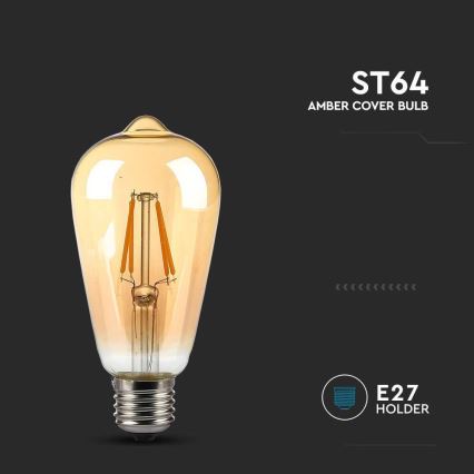 LED Žiarovka FILAMENT AMBER ST64 E27/8W/230V 2200K