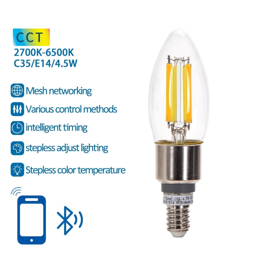 LED Stmievateľná žiarovka FILAMENT MESH Smart C35 E14/4,5W/230V 2700-6500K - Aigostar