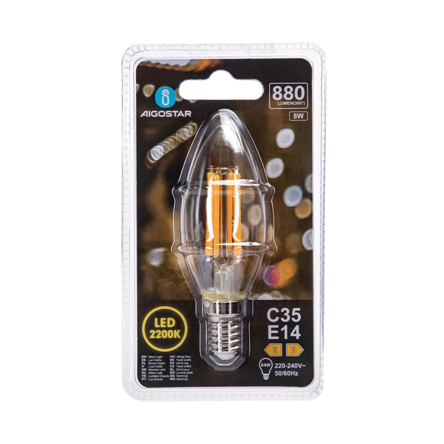 LED žiarovka FILAMENT C35 E14/8W/230V 2200K - Aigostar