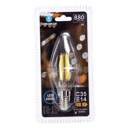 LED žiarovka FILAMENT C35 E14/8W/230V 6500K - Aigostar