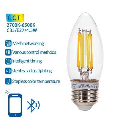 LED Stmievateľná žiarovka FILAMENT MESH Smart C35 E27/4,5W/230V 2700-6500K - Aigostar