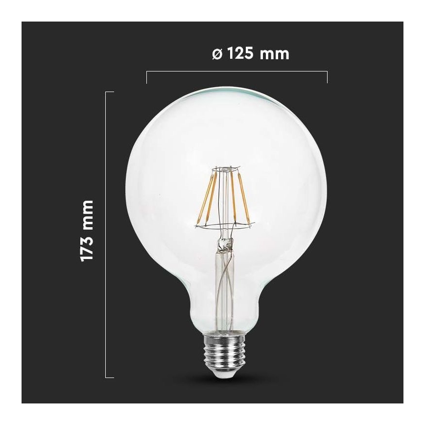 LED Žiarovka FILAMENT G125 E27/12W/230V 6500K