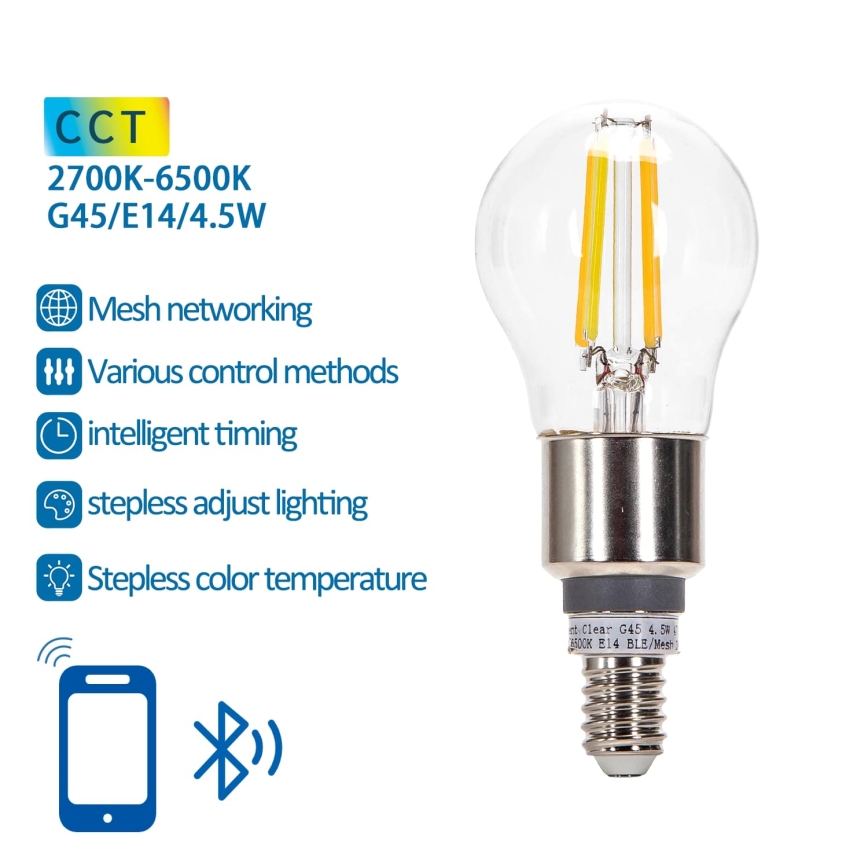 LED Stmievateľná žiarovka FILAMENT MESH Smart G45 E14/4,5W/230V 2700-6500K - Aigostar
