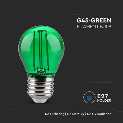 LED Žiarovka FILAMENT G45 E27/2W/230V zelená