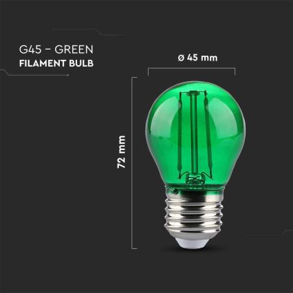 LED Žiarovka FILAMENT G45 E27/2W/230V zelená