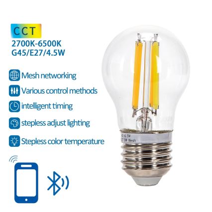 LED Žiarovka FILAMENT G45 E27/4,5W/230V 2700-6500K - Aigostar