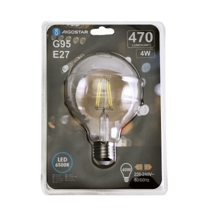 LED Žiarovka FILAMENT G95 E27/4W/230V 6500K - Aigostar