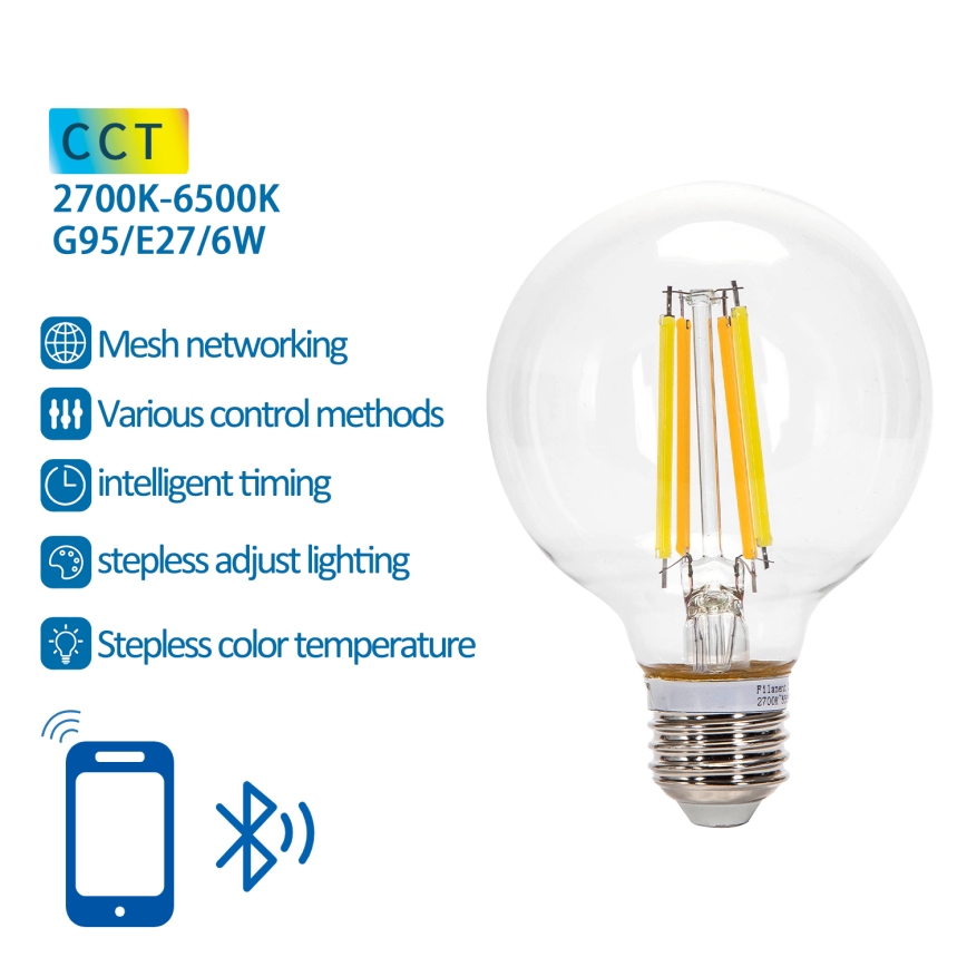 LED Stmievateľná žiarovka FILAMENT MESH Smart G95 E27/6W/230V 2700-6500K - Aigostar