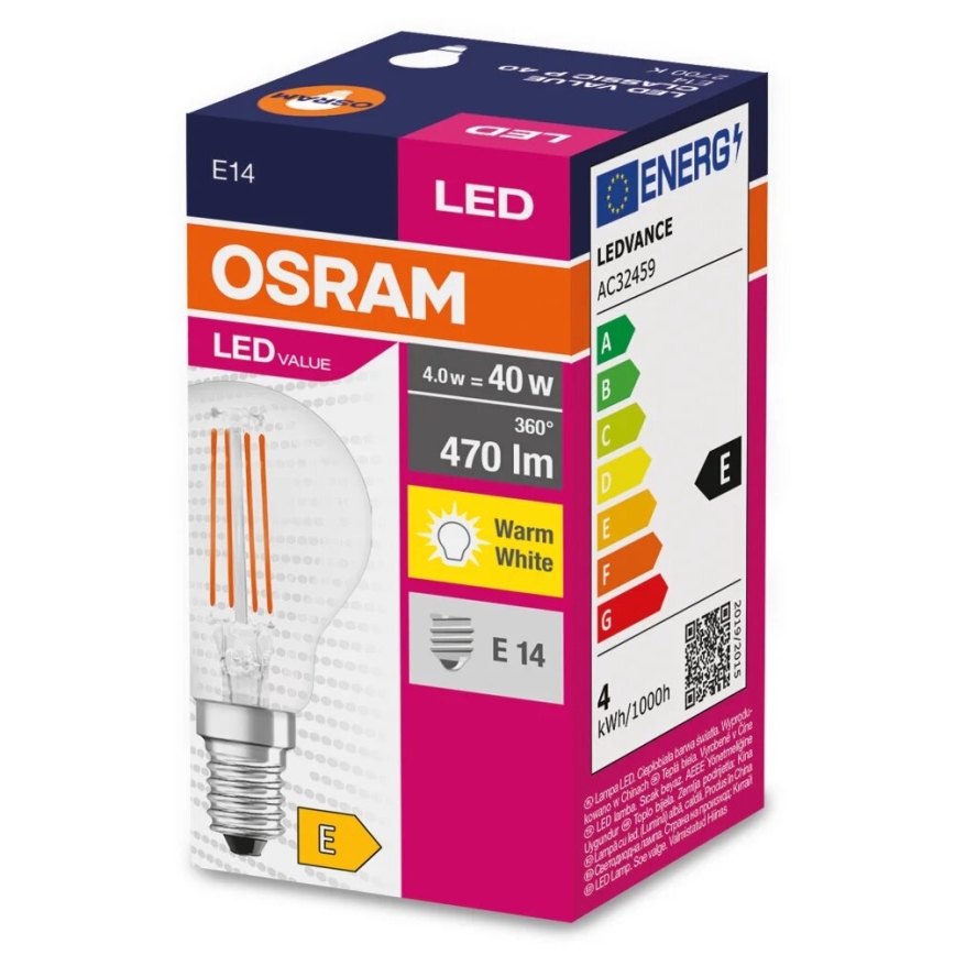 LED Žiarovka FILAMENT P40 E14/4W/230V 2700K - Osram