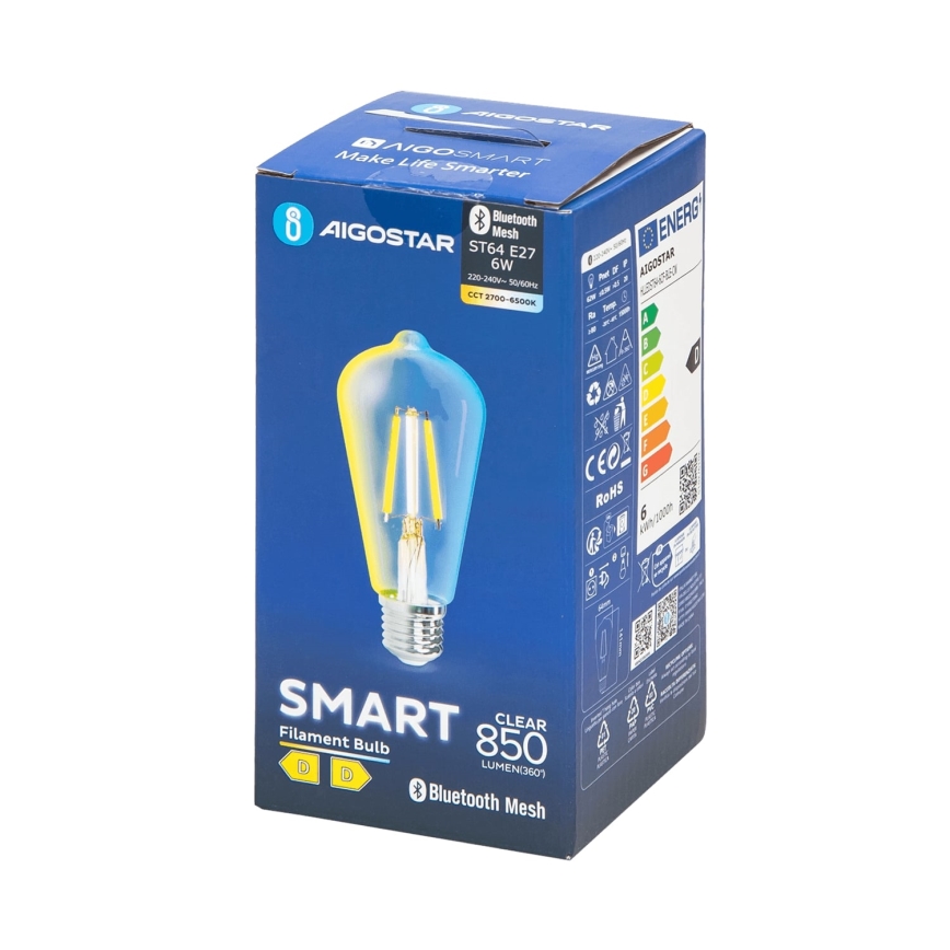 LED Stmievateľná žiarovka FILAMENT MESH Smart ST64 E27/6W/230V 2700-6500K - Aigostar