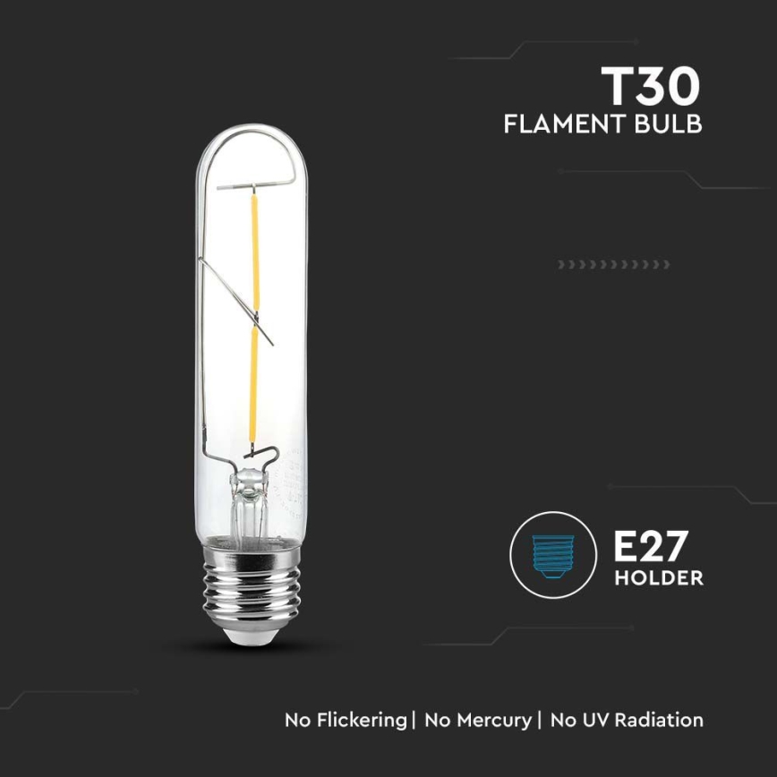 LED Žiarovka FILAMENT T30 E27/2W/230V 3000K