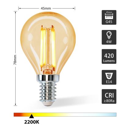 LED Žiarovka G45 E14/4W/230V 2200K - Aigostar