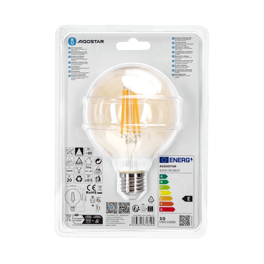 LED Žiarovka G95 E27/10W/230V 2200K - Aigostar
