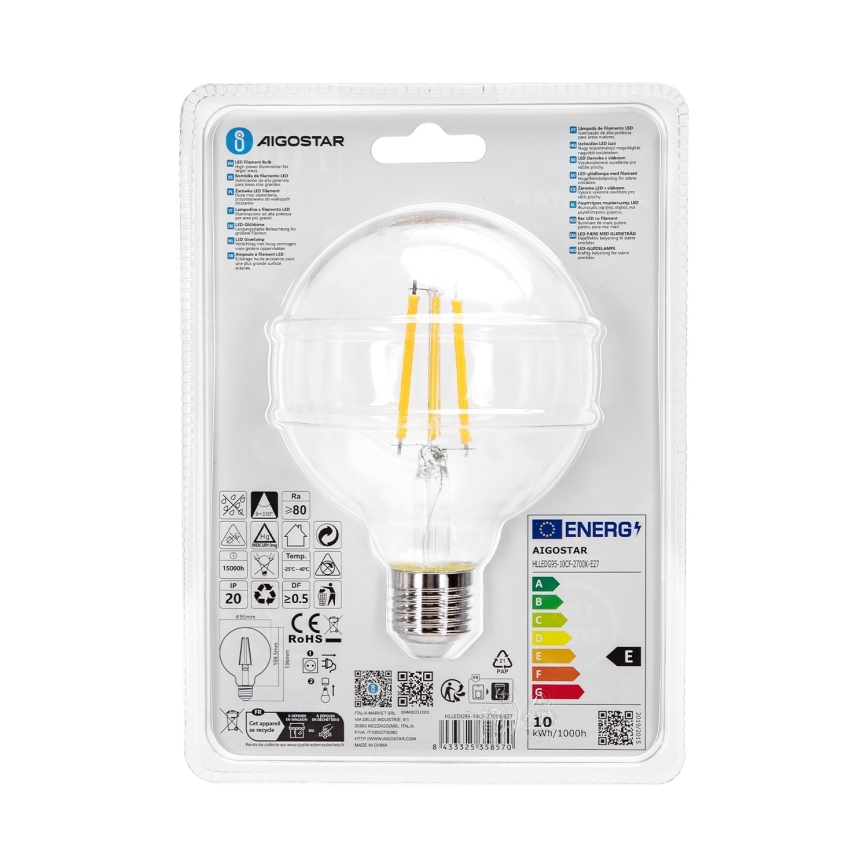 LED Žiarovka G95 E27/10W/230V 2700K - Aigostar