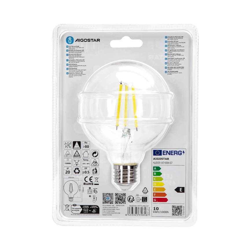 LED Žiarovka G95 E27/10W/230V 6500K - Aigostar
