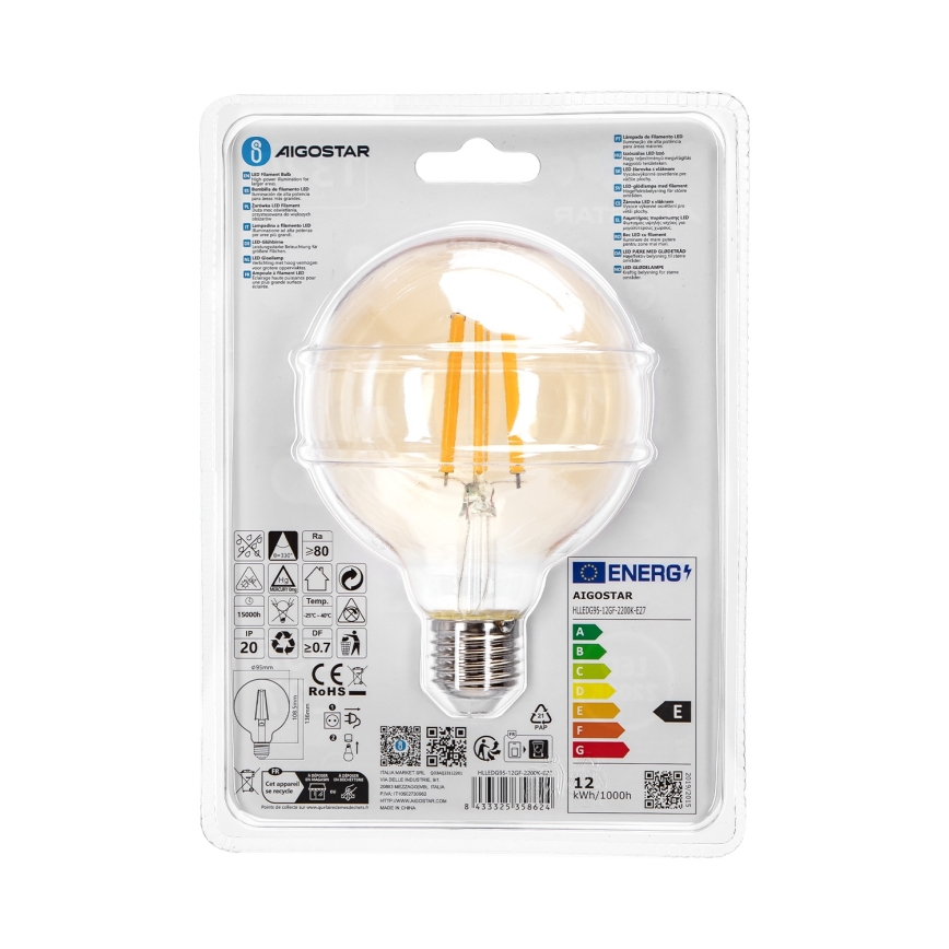 LED Žiarovka G95 E27/12W/230V 2200K - Aigostar