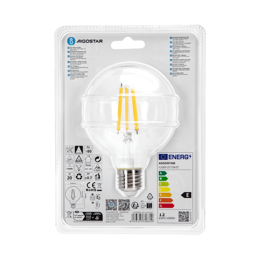 LED Žiarovka G95 E27/12W/230V 2700K - Aigostar