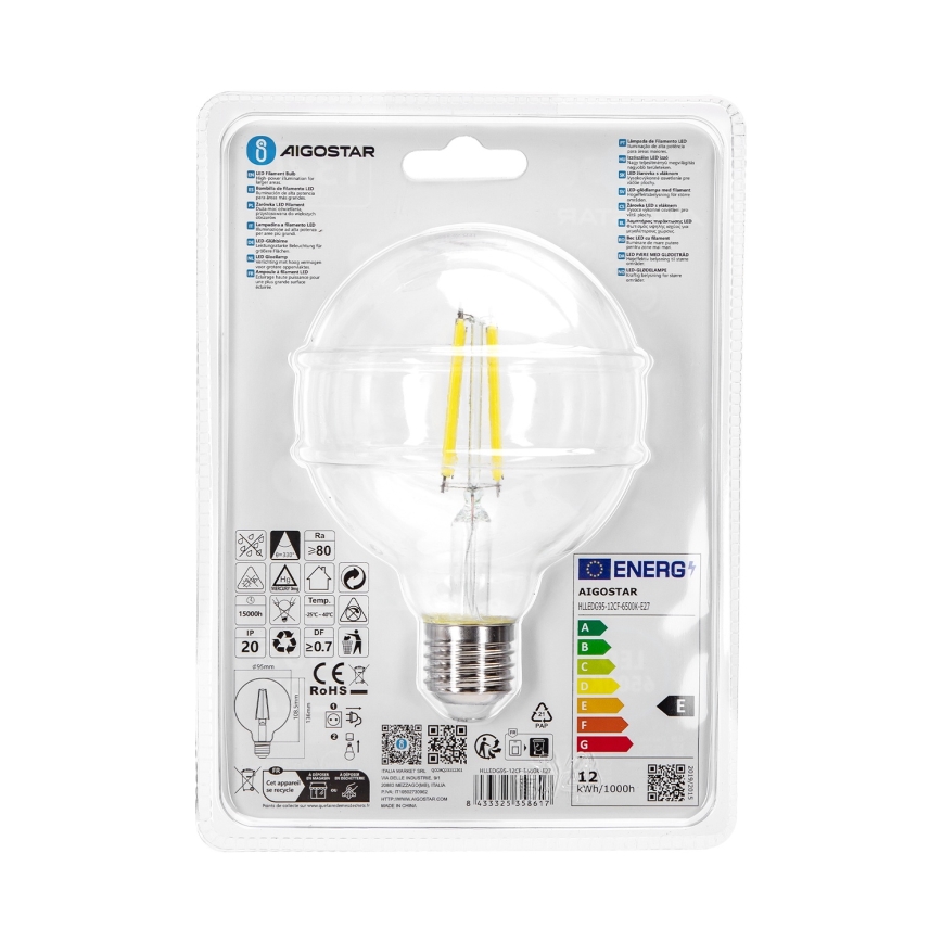 LED Žiarovka G95 E27/12W/230V 6500K - Aigostar