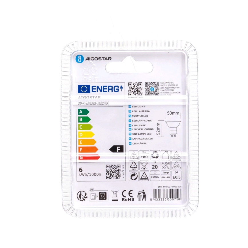 LED Žiarovka GU10/6W/230V 6500K - Aigostar