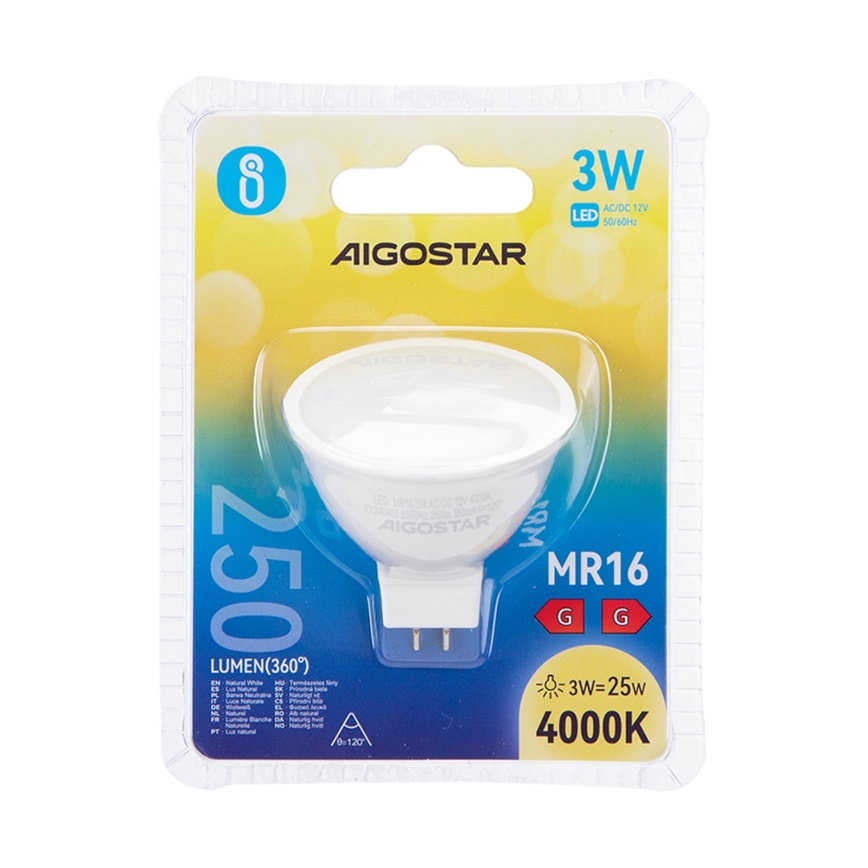 LED Žiarovka MR16 GU5,3/3W/12V 4000K - Aigostar