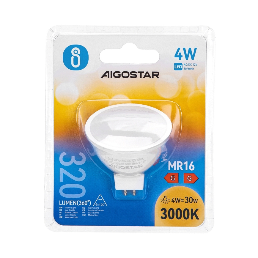 LED Žiarovka MR16 GU5,3/4W/12V 3000K - Aigostar