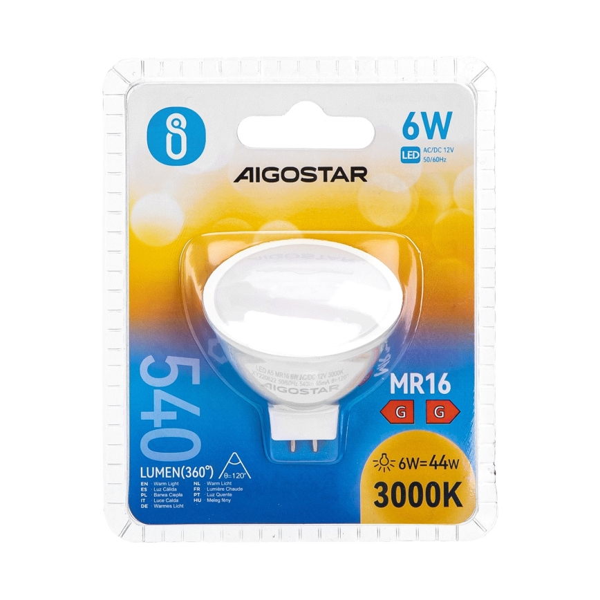 LED Žiarovka MR16 GU5,3/6W/12V 3000K - Aigostar