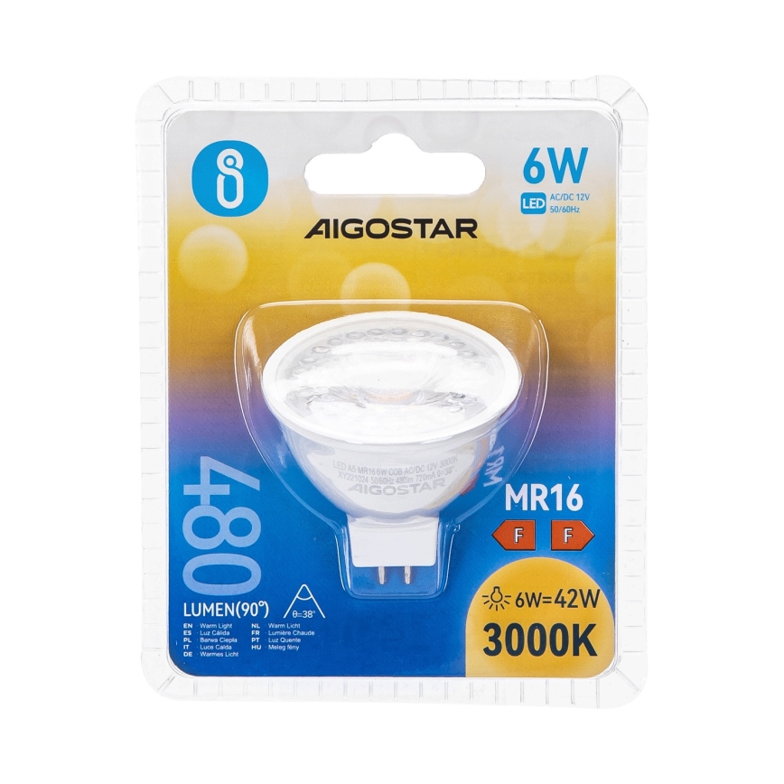 LED Žiarovka MR16 GU5,3/6W/12V 3000K - Aigostar
