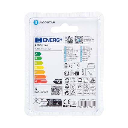 LED Žiarovka MR16 GU5,3/6W/12V 4000K - Aigostar