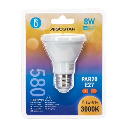 LED Žiarovka PAR20 E27/8W/230V 3000K - Aigostar