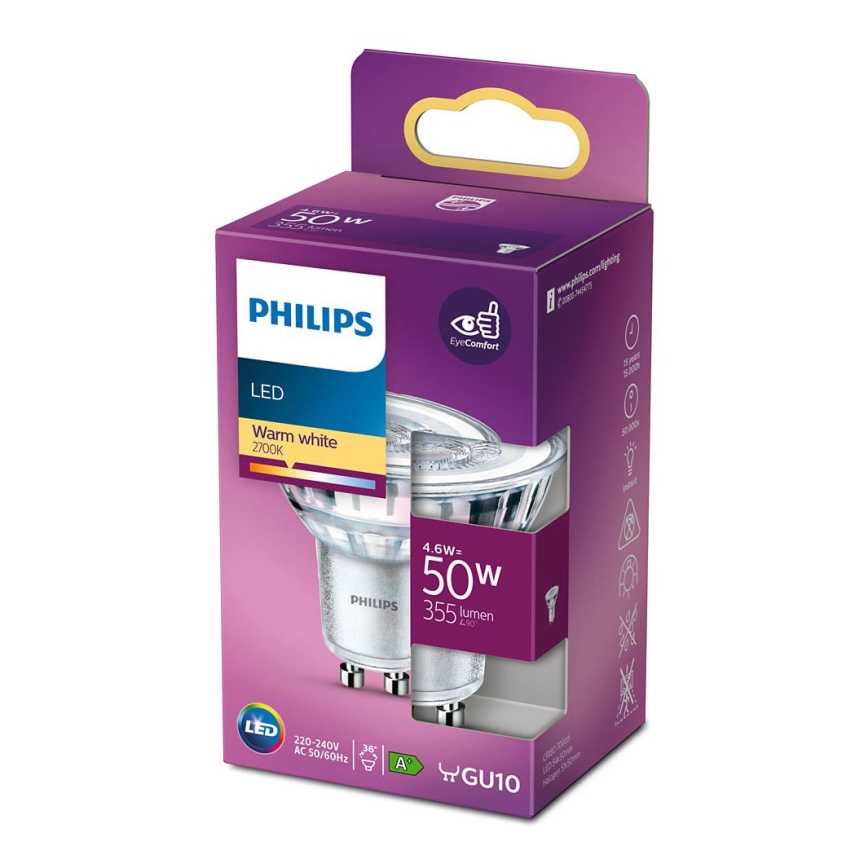 LED Žiarovka Philips GU10/4,6W/230V 2700K