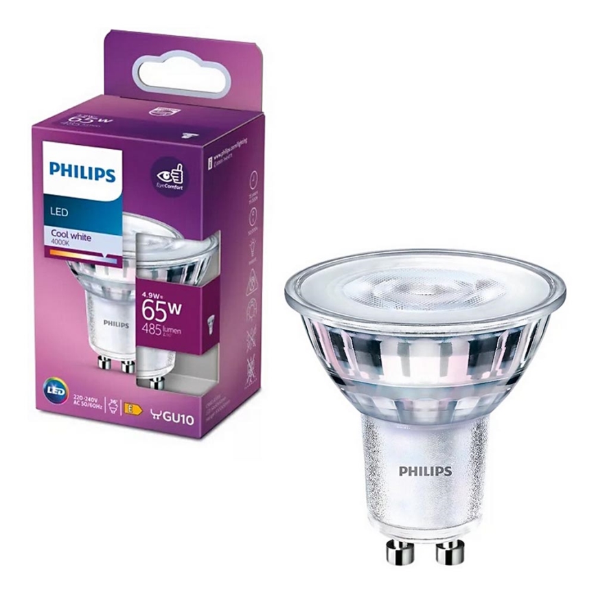 LED Žiarovka Philips PAR16 GU10/4,9W/230V 4000K
