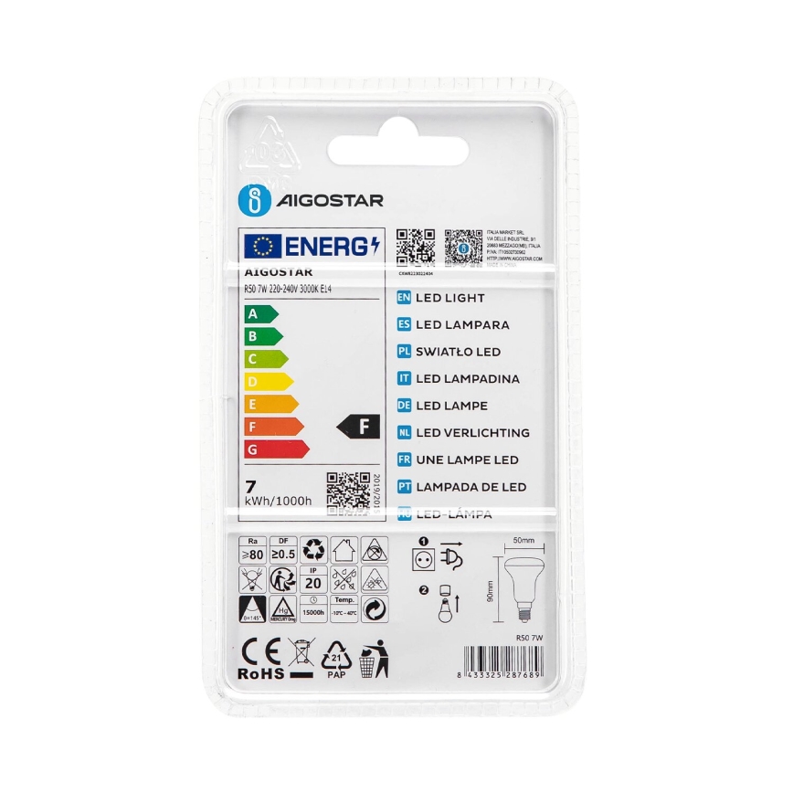 LED Žiarovka R50 E14/7W/230V 3000K - Aigostar