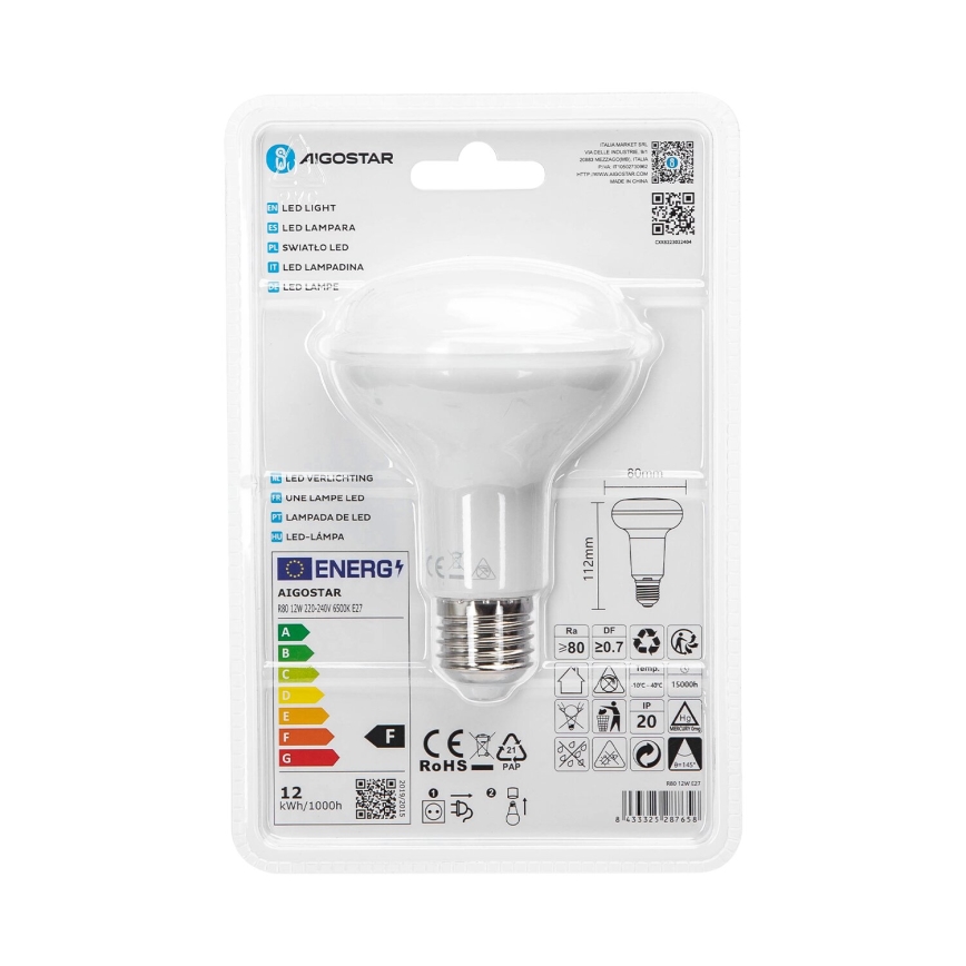 LED Žiarovka R80 E27/12W/230V 6500K - Aigostar