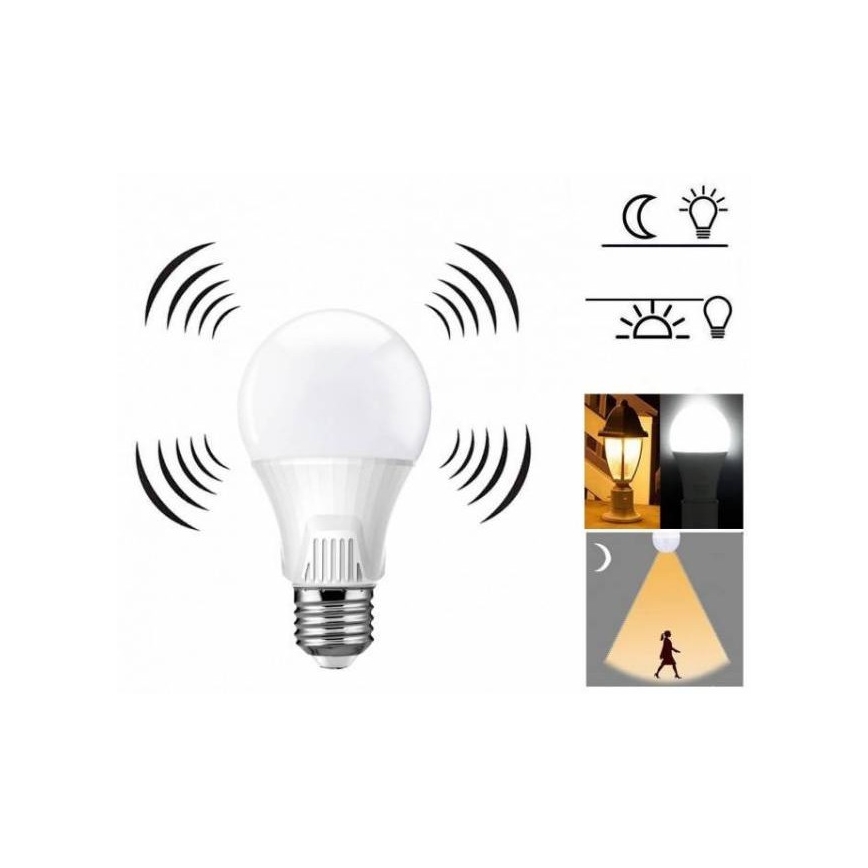 LED žiarovka s pohybovým senzorom E27/9W/230V 6500K