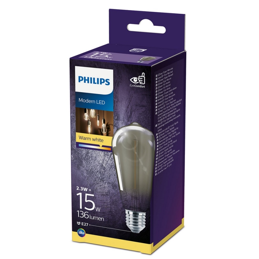 LED Žiarovka SMOKY VINTAGE Philips ST64 E27/2,3W/230V 2700K