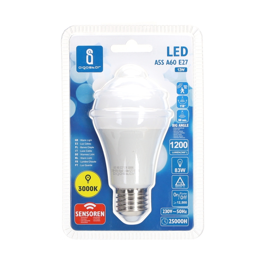 LED Žiarovka so senzorom pohybu a súmraku A60 E27/12W/230V 3000K - Aigostar