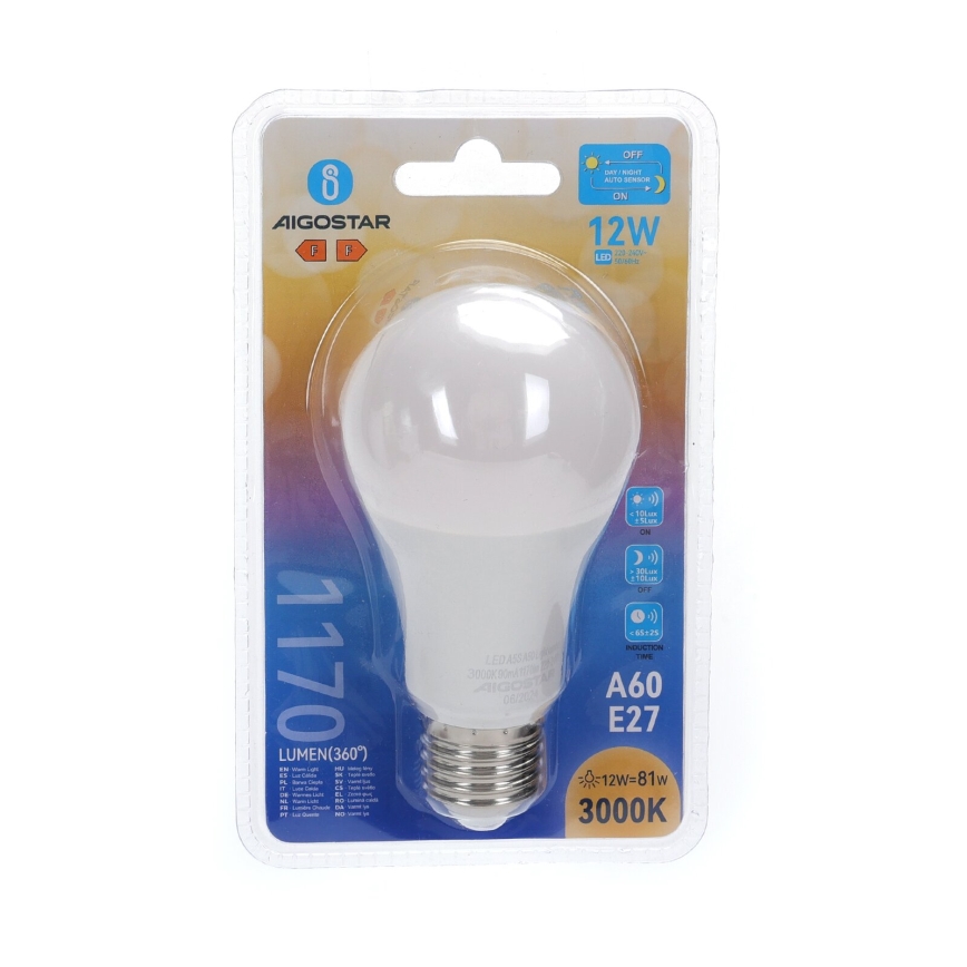 LED Žiarovka so senzorom súmraku A60 E27/12W/230V 3000K - Aigostar