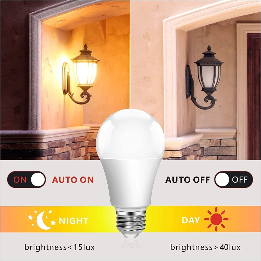 LED Žiarovka so senzorom súmraku ECOLINE A60 E27/12W/230V 3000K -  Brilagi