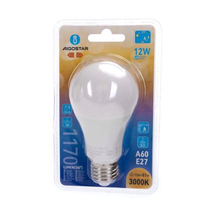 LED žiarovka so snímačom pohybu a súmraku A60 E27/12W/230V 3000K - Aigostar