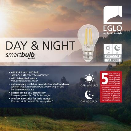 LED žiarovka so súmrakovým senzorom VINTAGE A60 E27/6W/230V 3000K - Eglo 11886