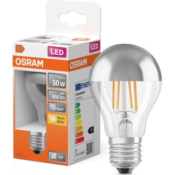 LED žiarovka so zrkadlovým vrchlíkom FILAMENT E27/6,5W/230V 2700K strieborná- Osram