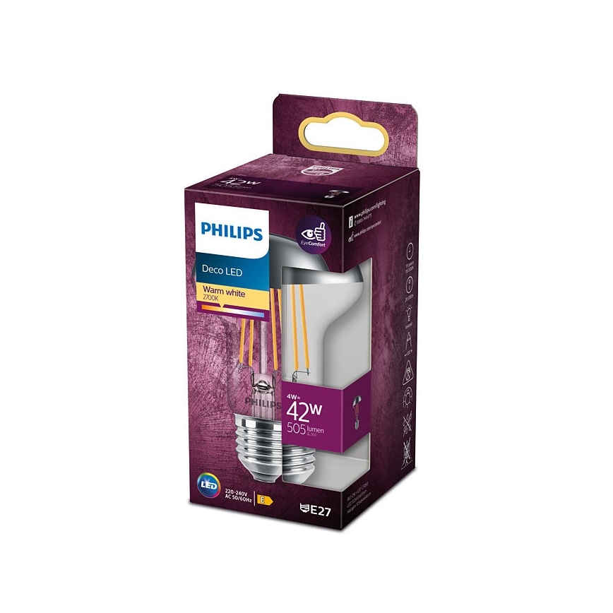 LED Žiarovka so zrkadlovým vrchlíkom Philips DECO E27/4W/230V 2700K