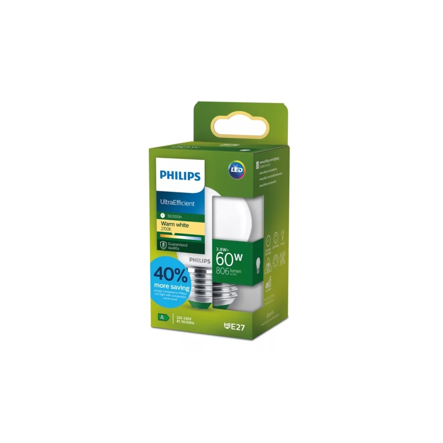 LED žiarovka ULTRAEFFICIENT Philips P45 E27/3,8W/230V 2700K