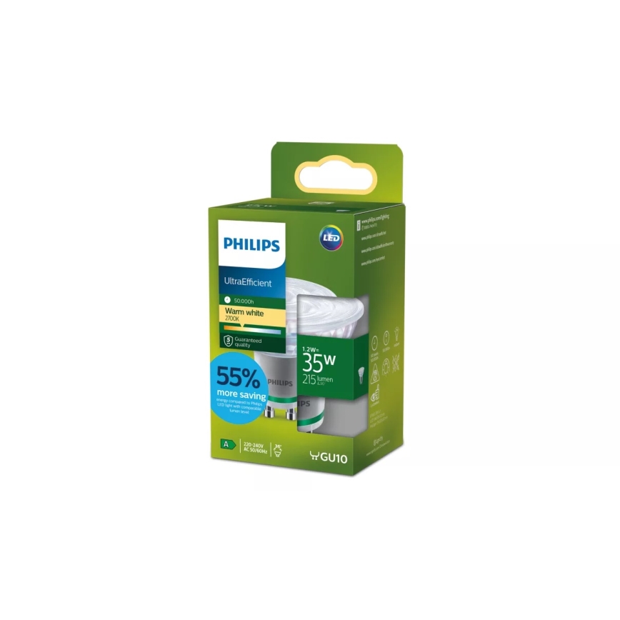 LED žiarovka ULTRAEFFICIENT Philips PAR16 GU10/1,2W/230V 2700K