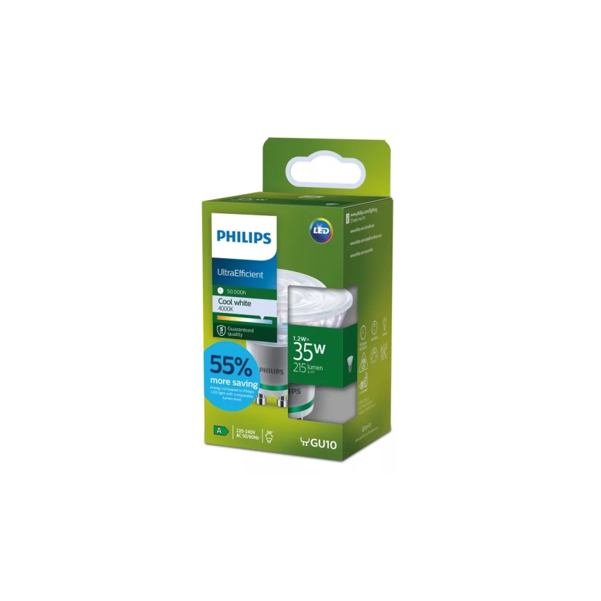 LED žiarovka ULTRAEFFICIENT Philips PAR16 GU10/1,2W/230V 4000K