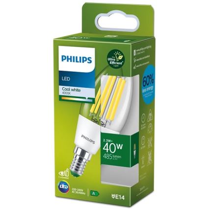 LED žiarovka ULTRAEFFICIENT VINTAGE Philips B35 E14/2,3W/230V 4000K