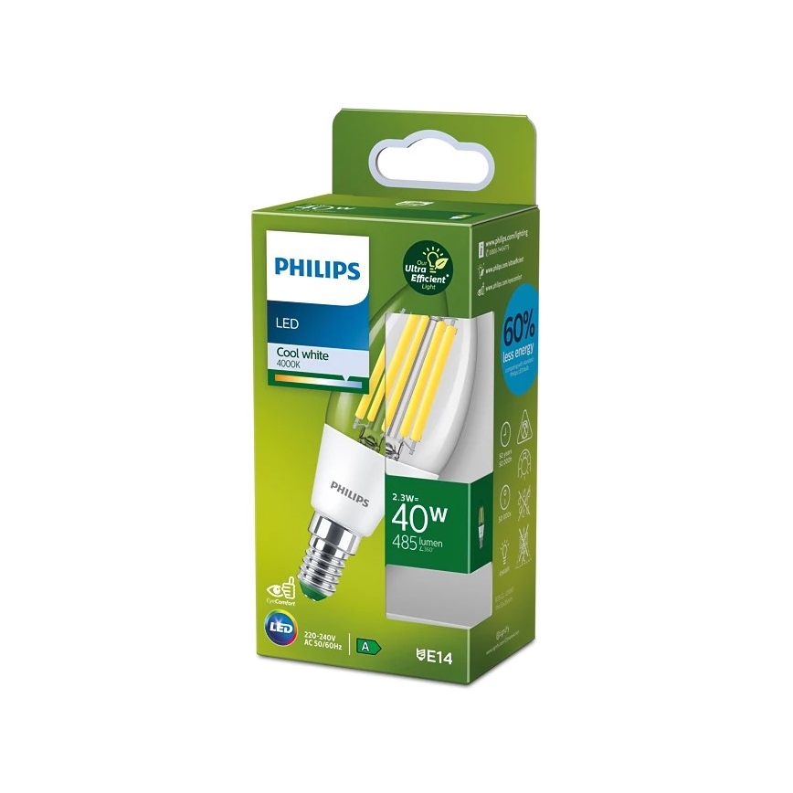 LED žiarovka ULTRAEFFICIENT VINTAGE Philips B35 E14/2,3W/230V 4000K