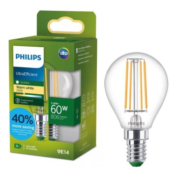 LED žiarovka ULTRAEFFICIENT VINTAGE Philips P45 E14/3,8W/230V 2700K