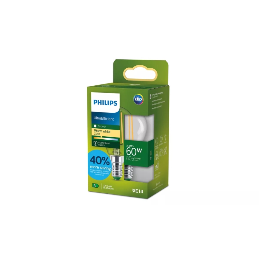 LED žiarovka ULTRAEFFICIENT VINTAGE Philips P45 E14/3,8W/230V 2700K