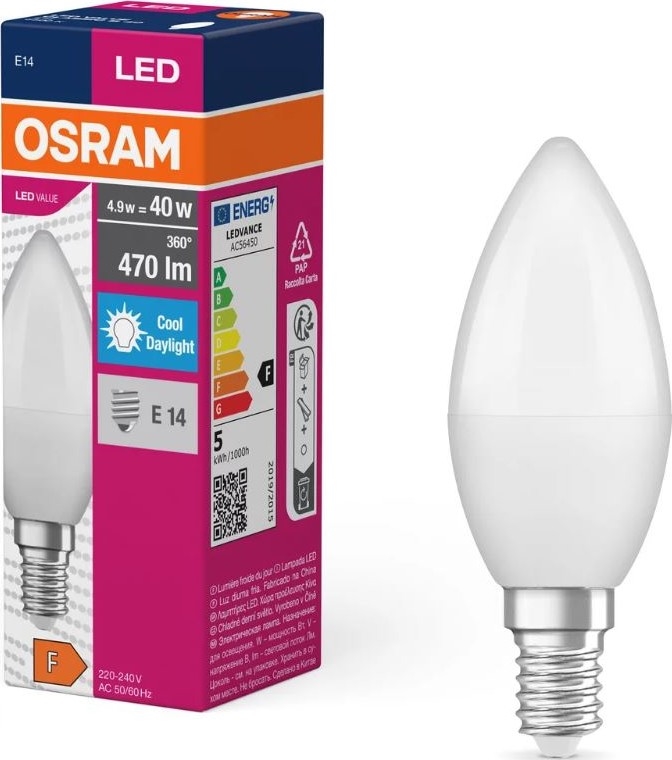 LED Žiarovka VALUE B40 E14/4,9W/230V 6500K - Osram